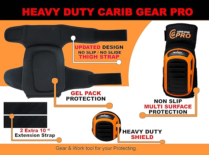 CARIB GEAR PRO Knee Pads for Construction Work, Heavy Duty Anti-Slip Knee Pads for Gardening, Flooring and Cleaning Extra Gel and Cushion Support long kneeling Pads for Women and Men
