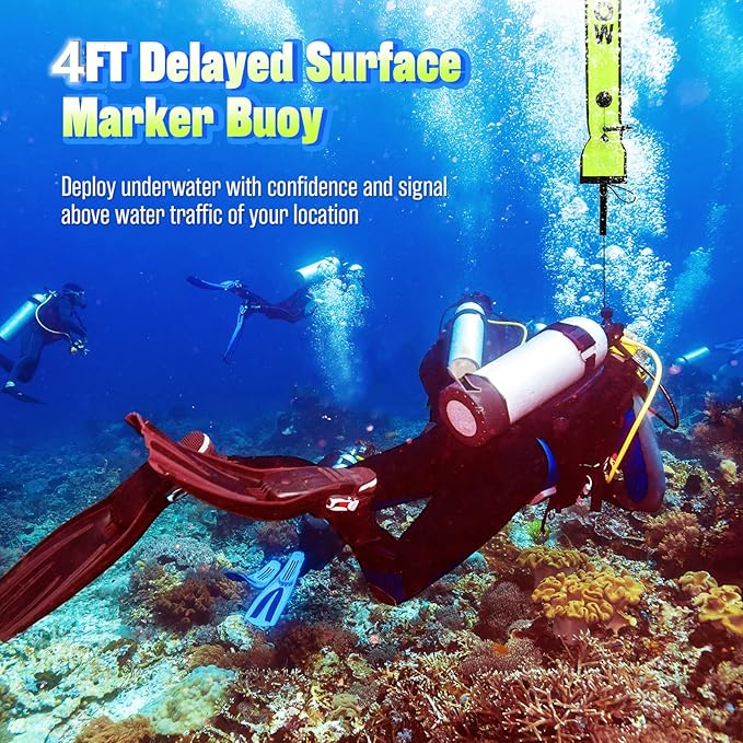 High Visibility Diving Surface Marker Buoy (SMB), Inflatable Scuba Signal Tube with Reflective Band, Safety Sausage Easy Inflate/Deflate for Scuba, Freediving & Snorkeling