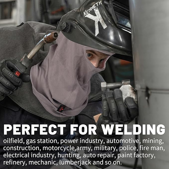 FR Face Mask for Men – Fire Resistant Balaclava Welding Head Cover, 100% Cotton Full Face Hood & Neck Protector