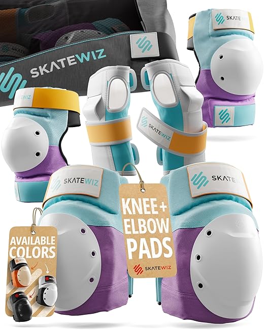 SKATEWIZ Knee and Elbow Pads Adult - Skating Protective Gear Adult - Shield - Size L Lavender Blue - Skate Gear Roller Skates, Skateboard and Inline Skates
