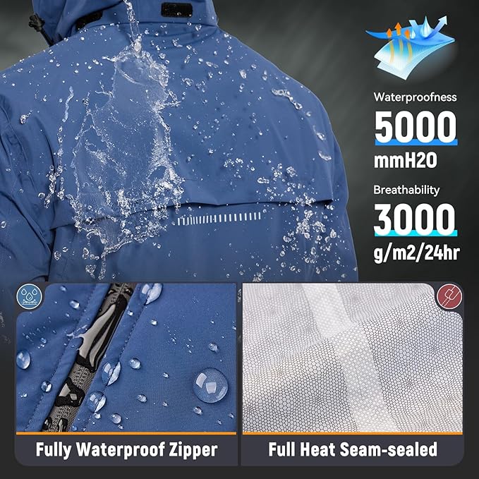 baleaf Men's Rain Jacket Waterproof Windbreaker Raincoat Running Cycling Hiking Gear Hood Lightweight Reflective Packable