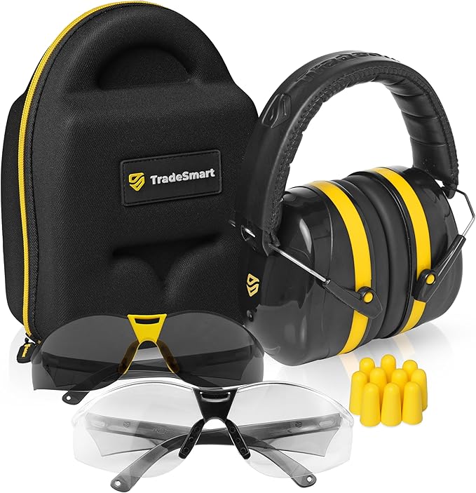TradeSmart All-in-One Shooting Ear Protection - Comfort+ NRR 28 Earmuffs, Glasses & Earplugs + Carry Case