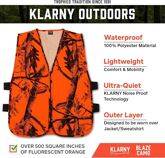 Klarny Orange Safety Vest - High Visibility, Waterproof, Quiet Deer and Bow Gear and Hunting Accessories