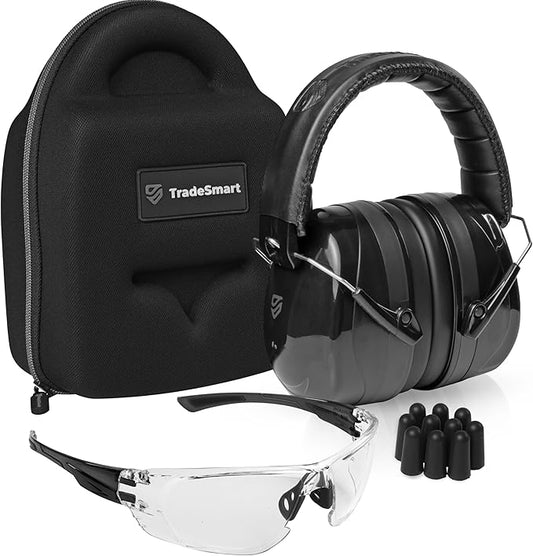 TradeSmart All-in-One Shooting Ear Protection - Comfort+ NRR 28 Earmuffs, Glasses & Earplugs + Carry Case