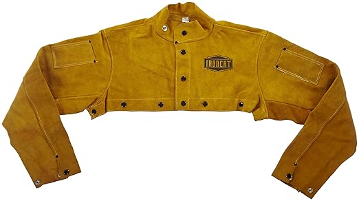 IRONCAT 7000 Cowhide Leather Welding Cape Sleeve - Golden Yellow, Medium Size Cape Jacket with Heat Resistance. Welding Gears