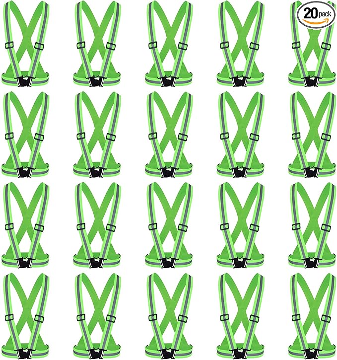 Hercicy 20 Pcs Green Reflective Vest High Visibility Safety Vest Adjustable Straps for Construction Work Running Adults (Green)