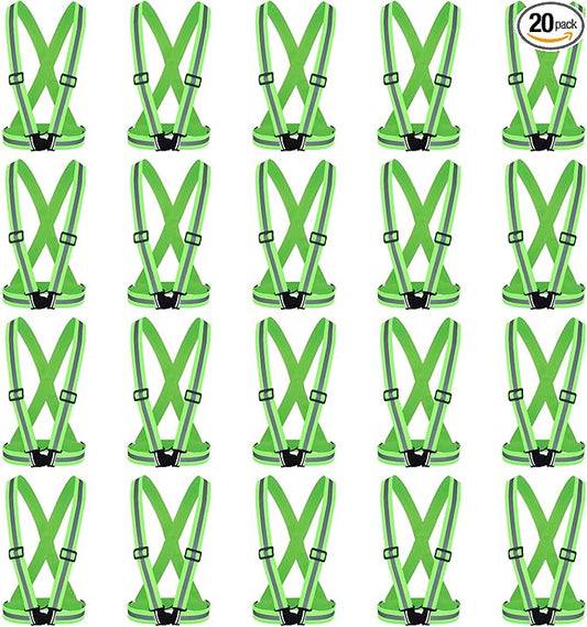 Hercicy 20 Pcs Green Reflective Vest High Visibility Safety Vest Adjustable Straps for Construction Work Running Adults (Green)