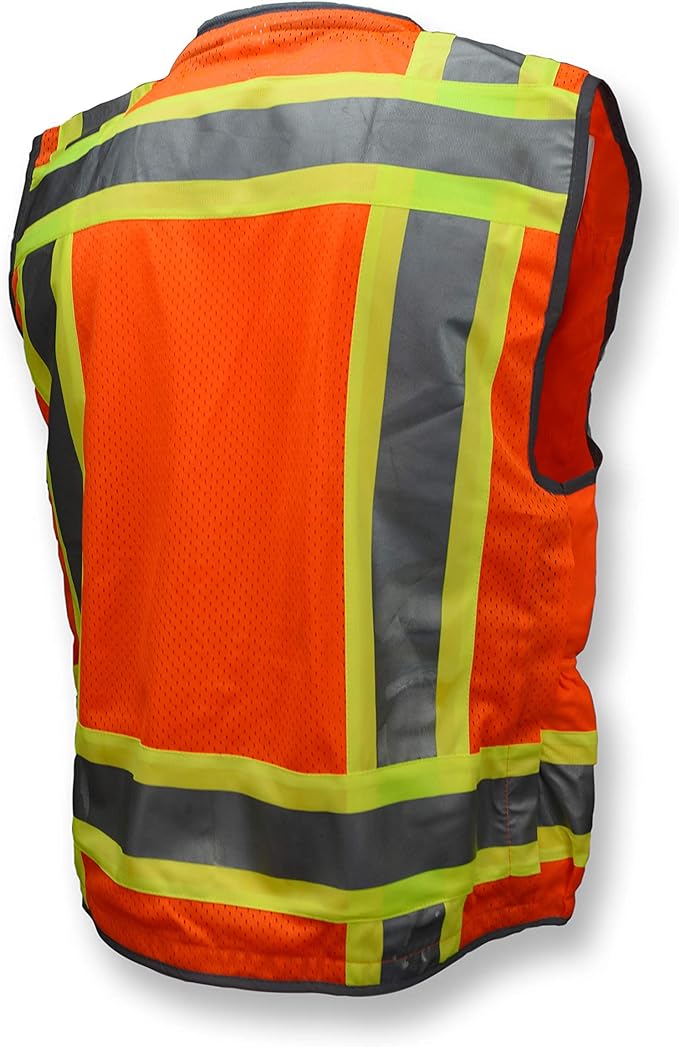 Radians SV55 Class 2 Heavy Woven Two Tone Engineer Vest with Padded Neck to Support Extra Weight in Cargo Pockets, Orange, Medium