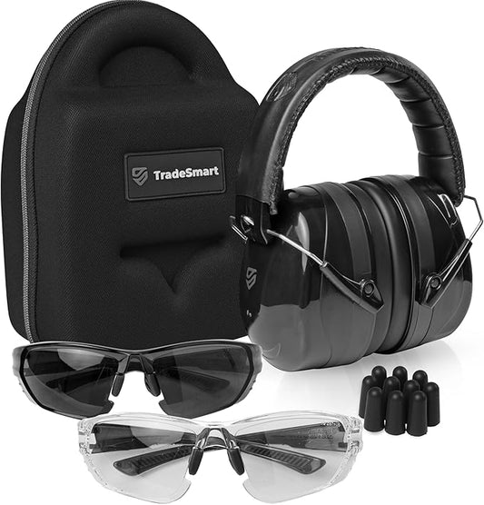 TradeSmart All-in-One Shooting Ear Protection - Comfort+ NRR 28 Earmuffs, Glasses & Earplugs + Carry Case