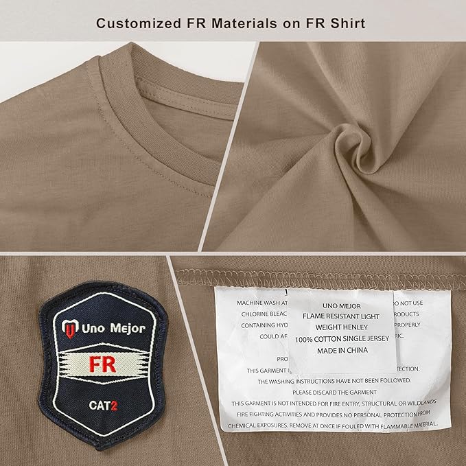 Welding Shirts for Men 7.5OZ FR Shirts, 100% C Flame Resistant Work Shirt with Long Sleeves, Men's Fire Retardant Welding Shirt, Durable Welding Accessories, Khaki-YL M