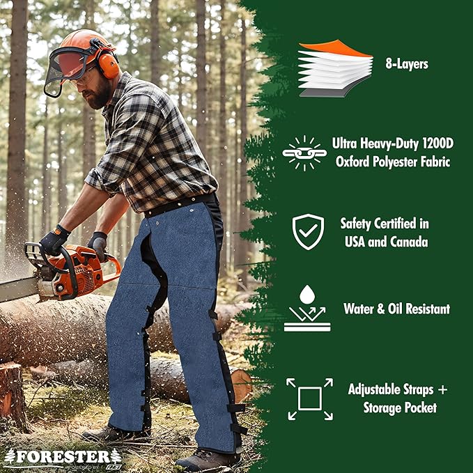 FORESTER Chainsaw Chaps for Men & Women | Apron-Style Chaps with Pocket & Adjustable Waist | Chainsaw Safety Equipment