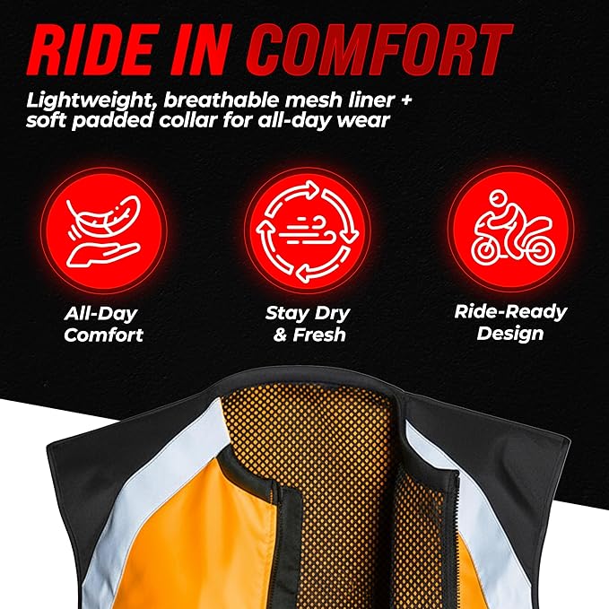 Badass Moto Safety Vest With Pockets. Motorcycle Reflective Vest For Motorcycle Jacket. High Visibility Running Vest