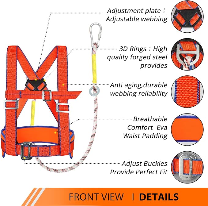 TRSMIMA Safety Harness Fall Protection - Half-Body Roofing Harness kit with 6 ft Lanyard and Padded Shoulder - ANSI Standard