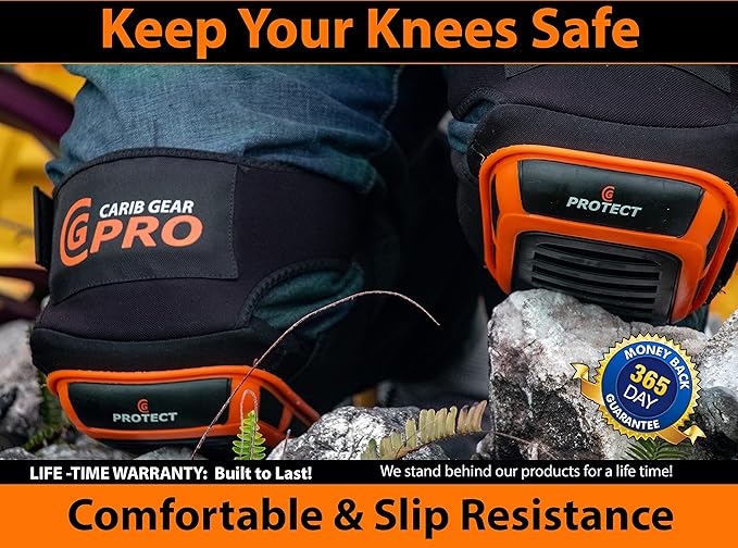 CARIB GEAR PRO Knee Pads for Construction Work, Heavy Duty Anti-Slip Knee Pads for Gardening, Flooring and Cleaning Extra Gel and Cushion Support long kneeling Pads for Women and Men