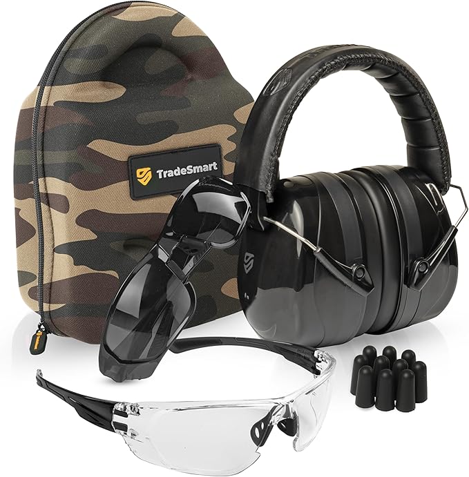 TradeSmart All-in-One Shooting Ear Protection - Comfort+ NRR 28 Earmuffs, Glasses & Earplugs + Carry Case