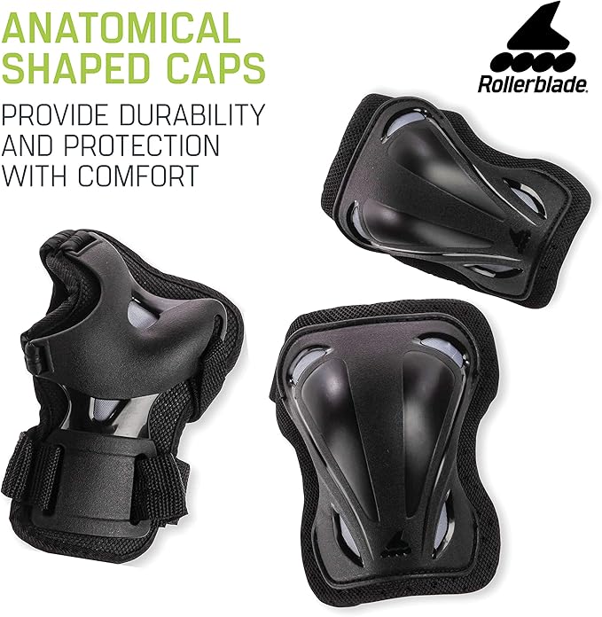Rollerblade Skate Gear 3 Pack Protective Gear, Knee Pads, Elbow Pads and Wrist Guards, Inline Skating, Multi Sport Protection, Unisex, Black