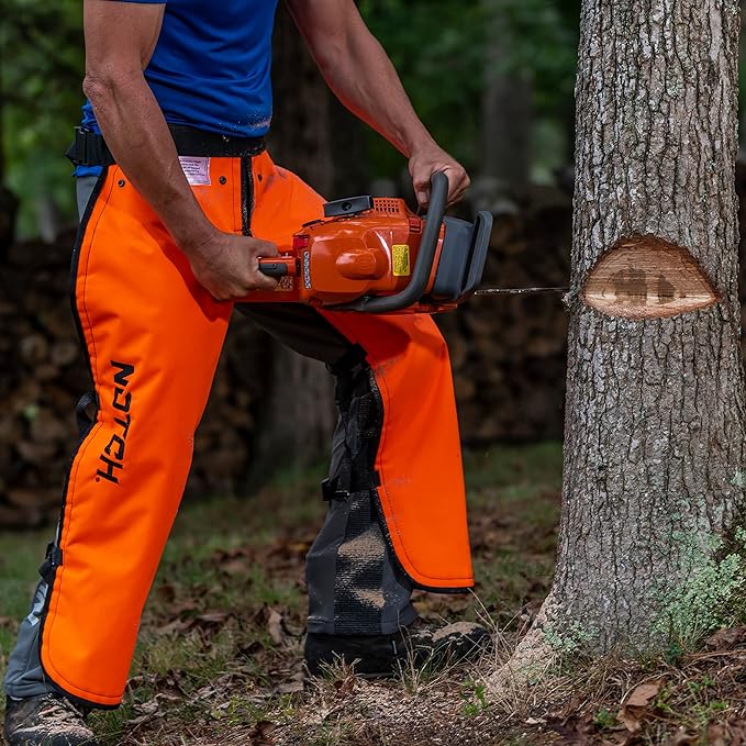 Notch Hi-vis Safety Orange Apron Style Chainsaw Chaps, Type A Frontal Protection 5 Layer Chain-Stopping Protective Fiber
