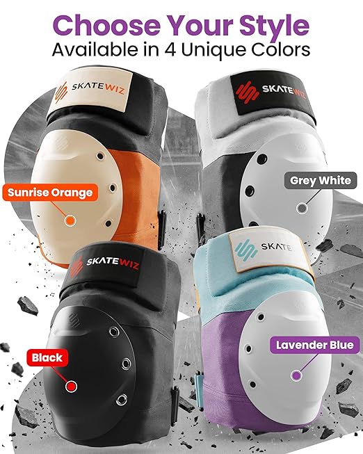 SKATEWIZ Knee and Elbow Pads Adult - Skating Protective Gear Adult - Shield - Size L Lavender Blue - Skate Gear Roller Skates, Skateboard and Inline Skates
