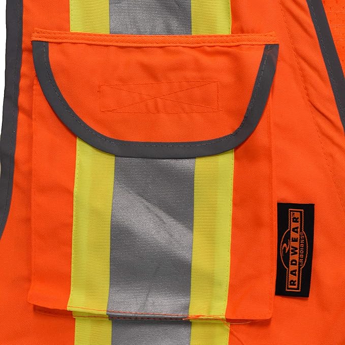 Radians SV55 Class 2 Heavy Woven Two Tone Engineer Vest with Padded Neck to Support Extra Weight in Cargo Pockets, Orange, X-Large