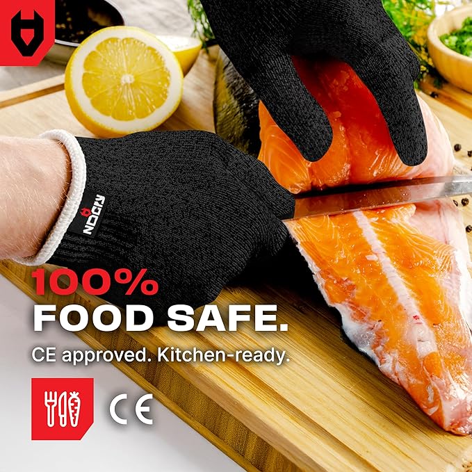 NoCry Cut Resistant Work Gloves for Women and Men, with Reinforced Fingers; Comfortable, 100% Food Grade Kitchen Cooking Hand Protection; Ambidextrous Safety Gear for Cutting; Level 5 Protection