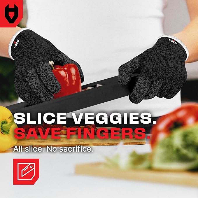 NoCry Cut Resistant Work Gloves for Women and Men, with Reinforced Fingers; Comfortable, 100% Food Grade Kitchen Cooking Hand Protection; Ambidextrous Safety Gear for Cutting; Level 5 Protection