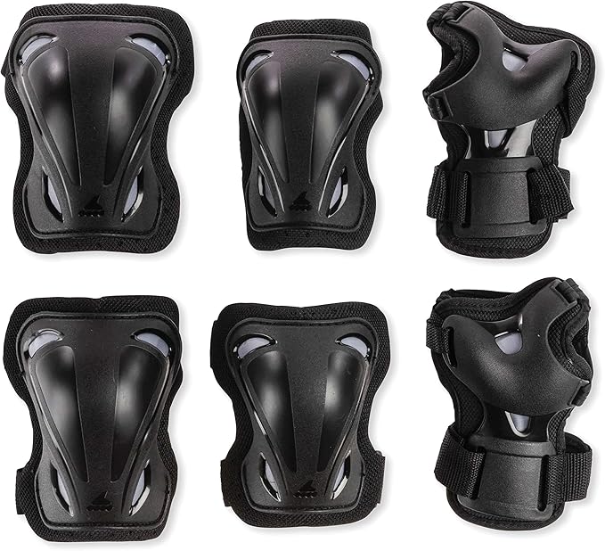 Rollerblade Skate Gear 3 Pack Protective Gear, Knee Pads, Elbow Pads and Wrist Guards, Inline Skating, Multi Sport Protection, Unisex, Black