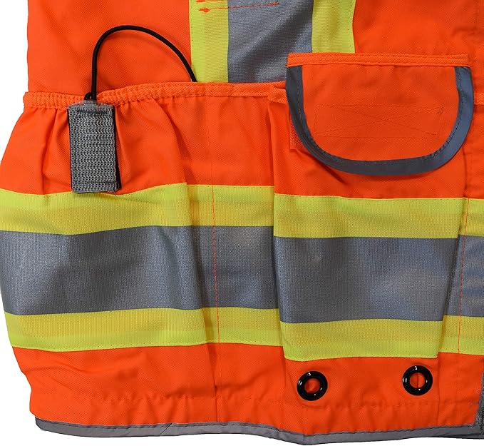 Radians SV55 Class 2 Heavy Woven Two Tone Engineer Vest with Padded Neck to Support Extra Weight in Cargo Pockets, Orange, 2X-Large